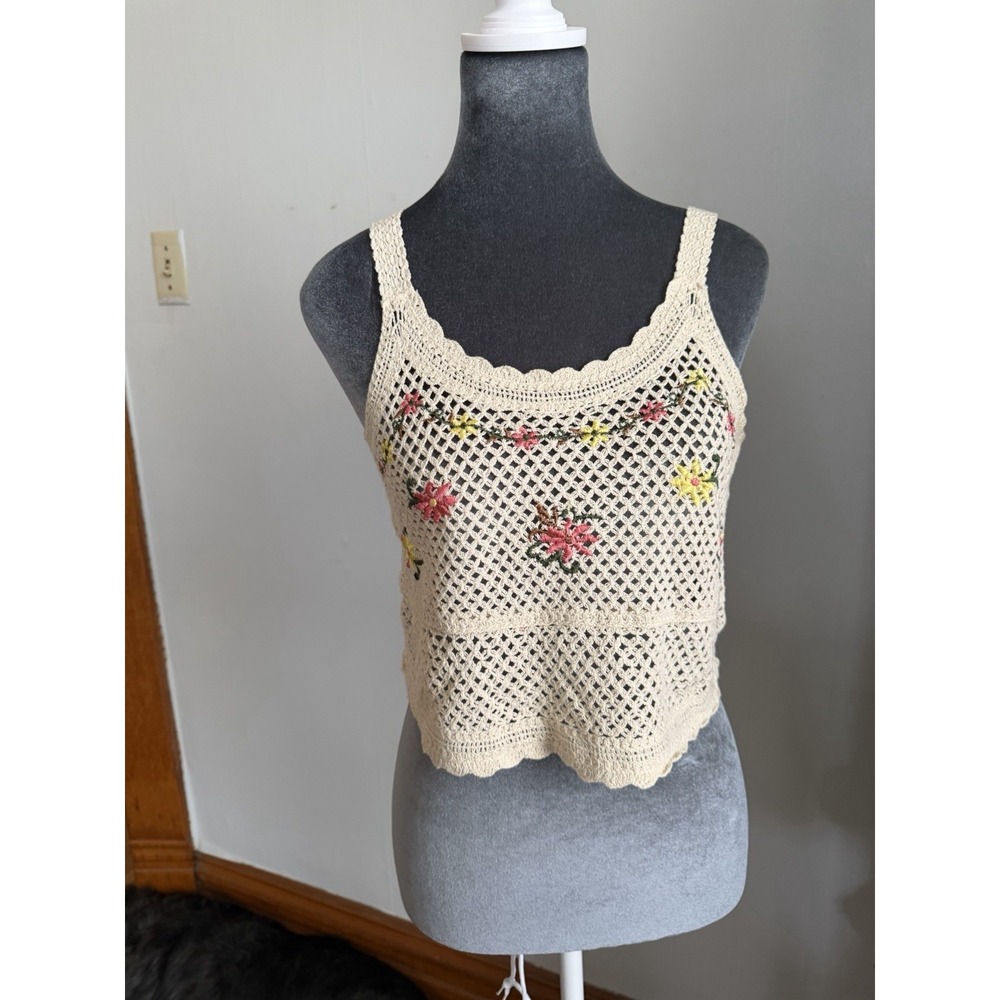 Women's Crochet Floral Boho Hippie Tank Top Indie Cottagecore Festival Top LG